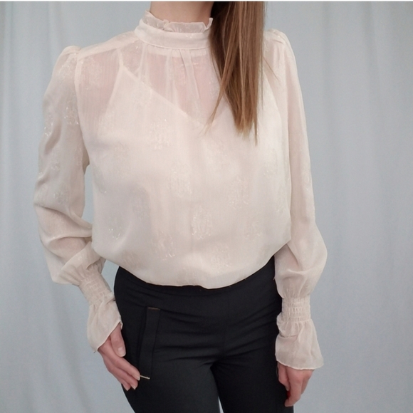 Beige Mock Neck Blouse with Camisole - Picture 1 of 10